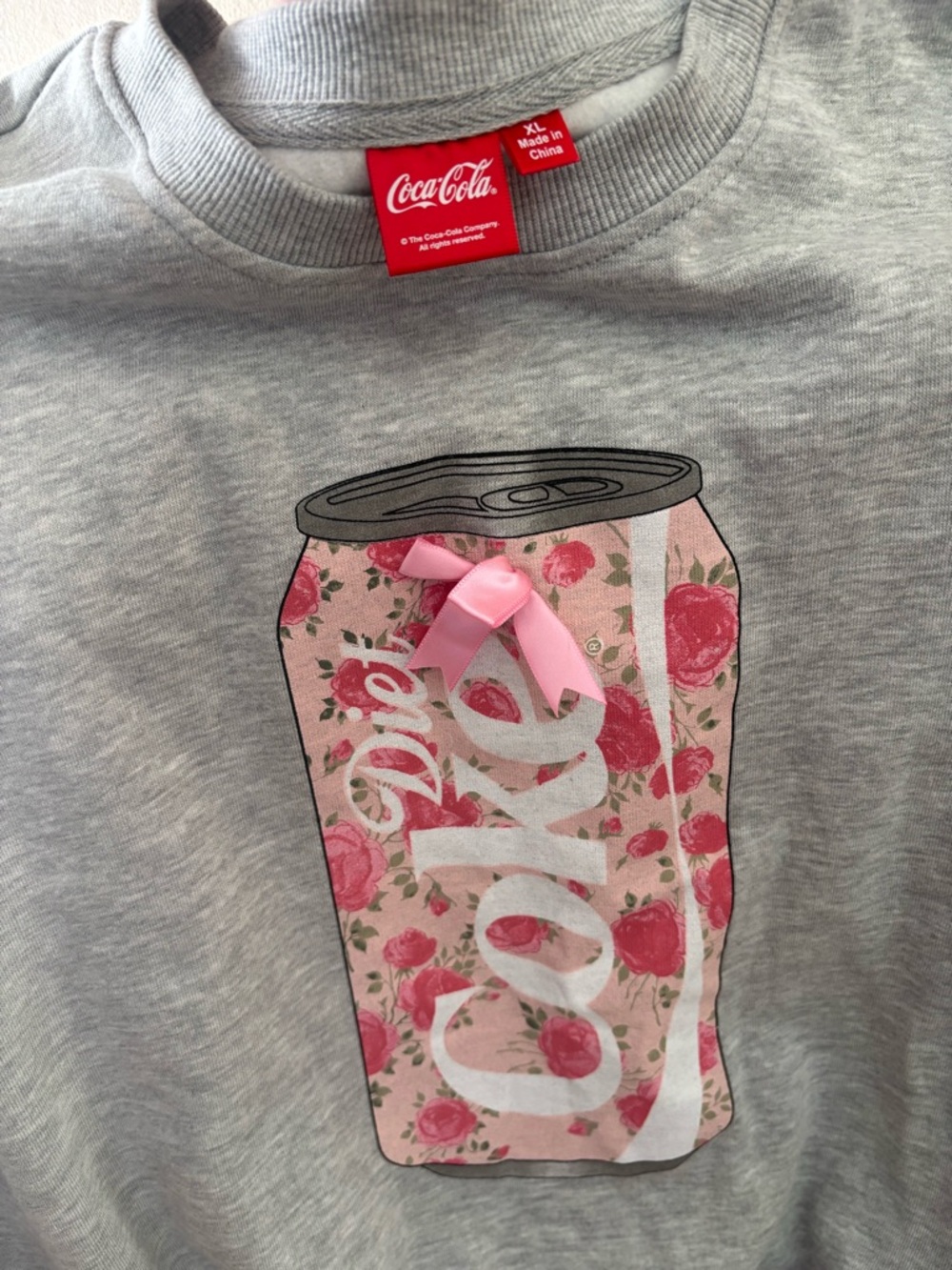 Coca Cola Gray Sweatshirt with Pink Floral Soda Can Graphic